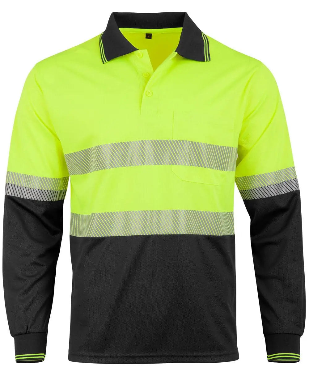 Unisex Cool Dry Segmented Tapes Hi Vis Long Sleeve Polo Shirt SW86 Work Wear Australian Industrial Wear Yellow/Charcoal 2XS